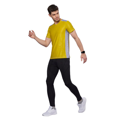 Men's Contrast Cut and sew at Side Training T-Shirt (Yellow)