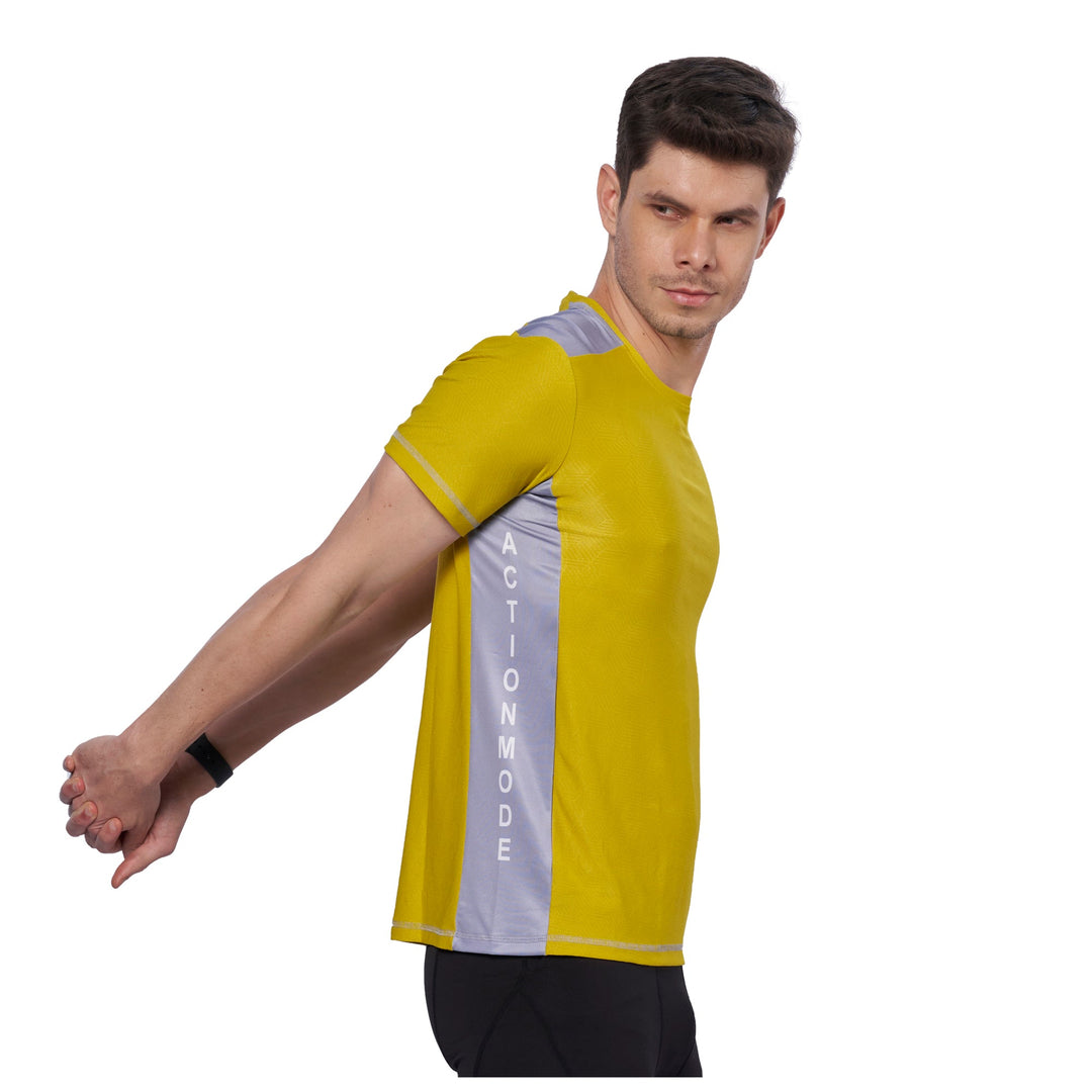 Men's Contrast Cut and sew at Side Training T-Shirt (Yellow)