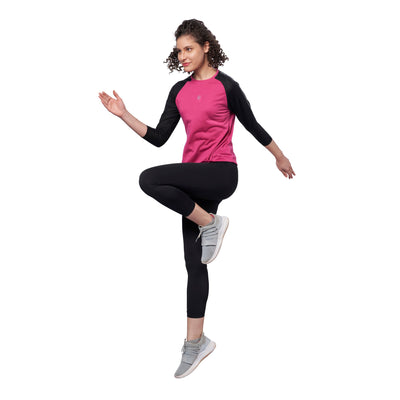 Women's Raglan Full Sleeve Outdoor Training T-Shirt (Hot Pink)