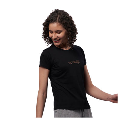 Women's chest metallic branded Couple T-Shirt (Black)