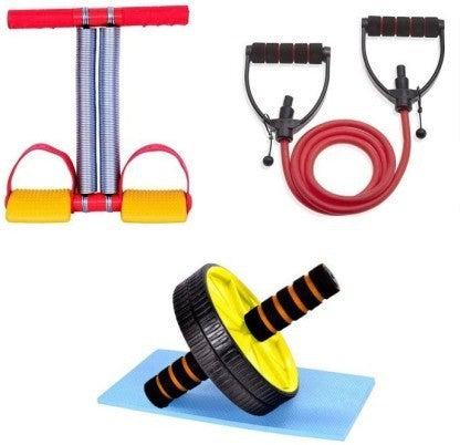 Combo Kit Full Body Exerciser Double Spring Tummy Trimmer Ab Wheel New Single Rope Toning Tube  (Pack of 3)