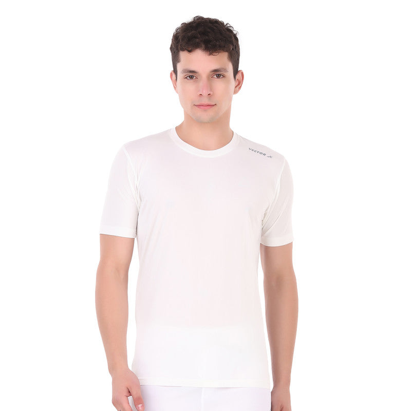 White Self Design Printed Men Round Neck T-Shirt 100 % Polyerster (Pack of 1)