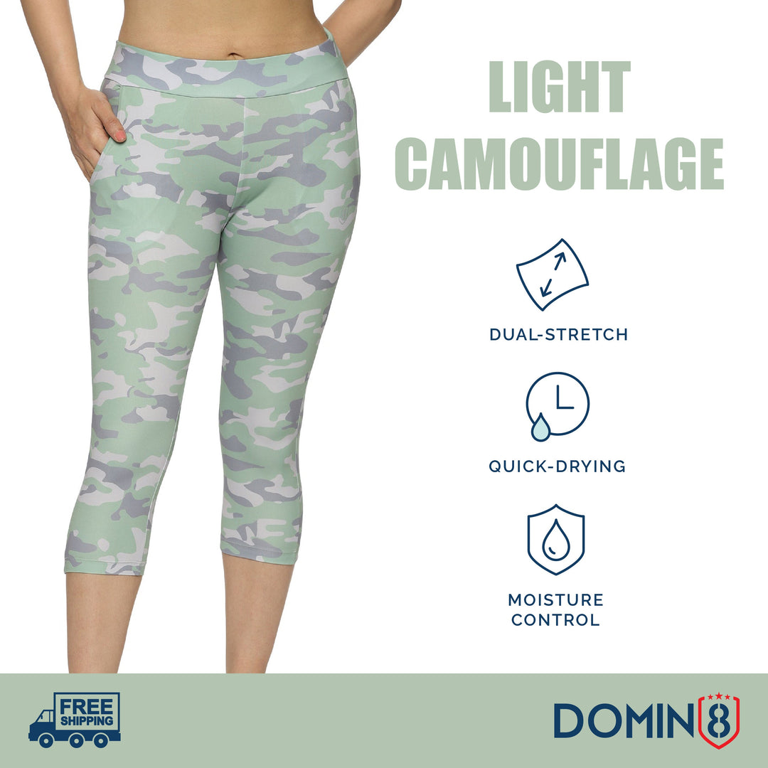 Women's Camouflage Slim-fit Capri pants with Elasticated waist & side pockets.