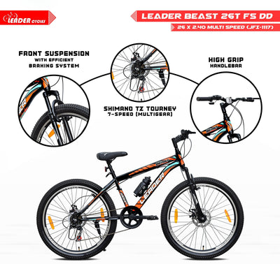 Beast 26T Multispeed 7-Speed Mountain Bike with FS DD Brake - 26 T Hybrid Cycle City Bike 7 Gear Black