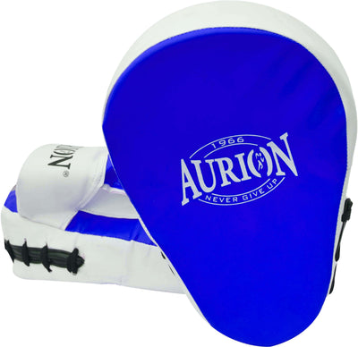 Aurion by 10Club Focus Boxing Pads Curved Maya Hide Leather Hook (Blue) | Jab Target Hand Pads | Great for Training | MMA | Kickboxing | Martial Arts | Karate Training | Strike Shield for Men and Women