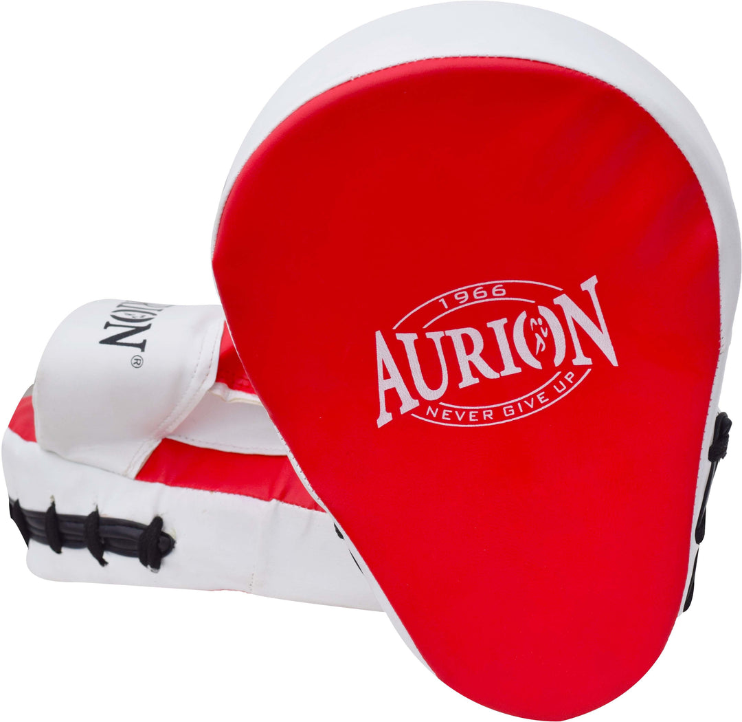Aurion by 10Club Boxing Pads Focus Curved Maya Hide Leather Hook and Jab Target Hand Pads Great for MMA |Kickboxing | Martial Arts | Karate Training | Strike Shield (Red)