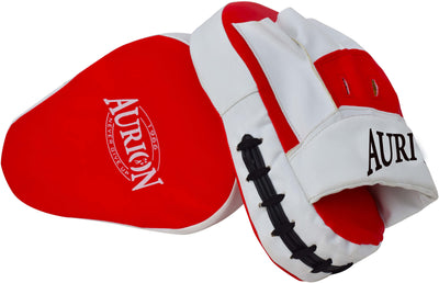 Aurion by 10Club Boxing Pads Focus Curved Maya Hide Leather Hook and Jab Target Hand Pads Great for MMA |Kickboxing | Martial Arts | Karate Training | Strike Shield (Red)