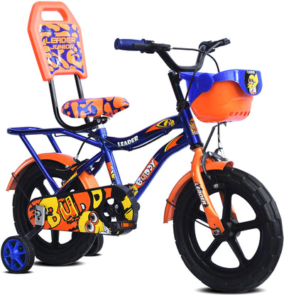 Buddy 14T Kids Cycle with Training Wheels (Semi-Assembled) - Age Group: 2-5 Years - 14 T Road Cycle Single Speed - Blue Orange