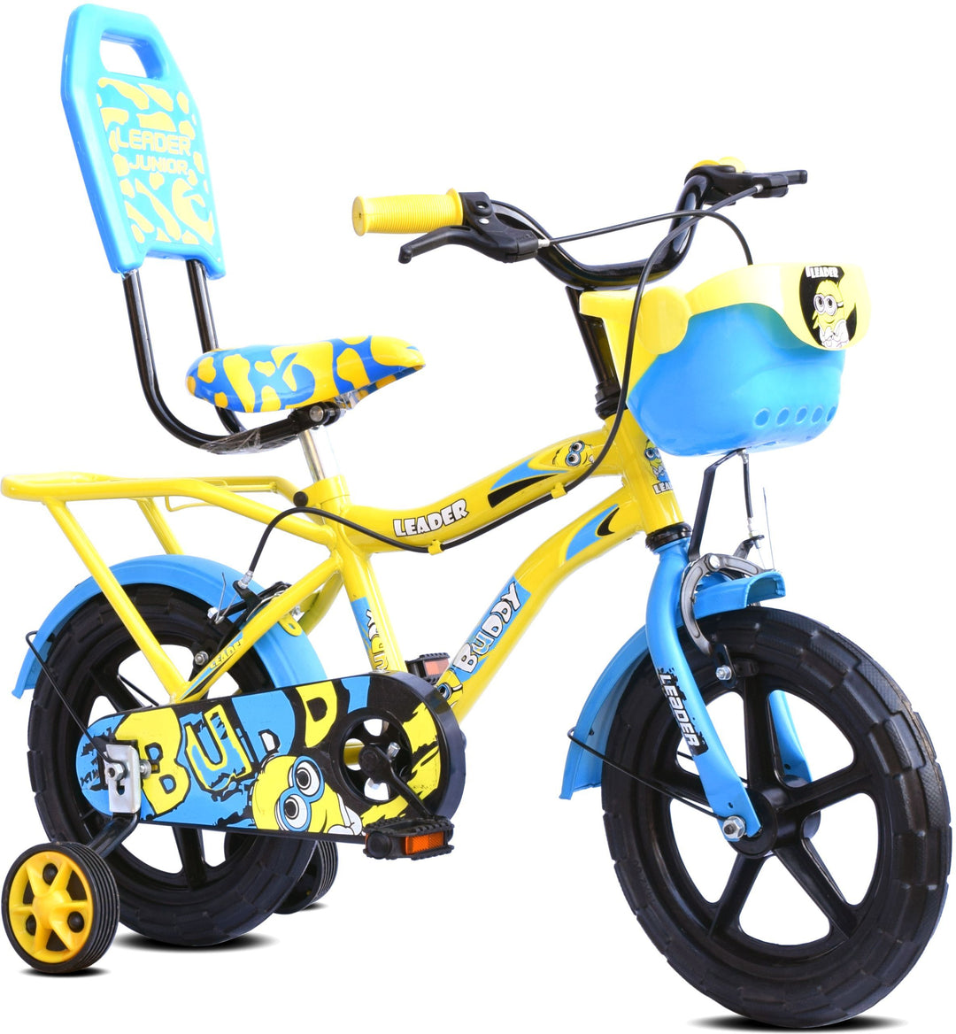 Buddy 14T Kids Cycle with Training Wheels - Semi Assembled - Age Group: 2-5 Years - 14 T Road Cycle Single Speed - Yellow Blue