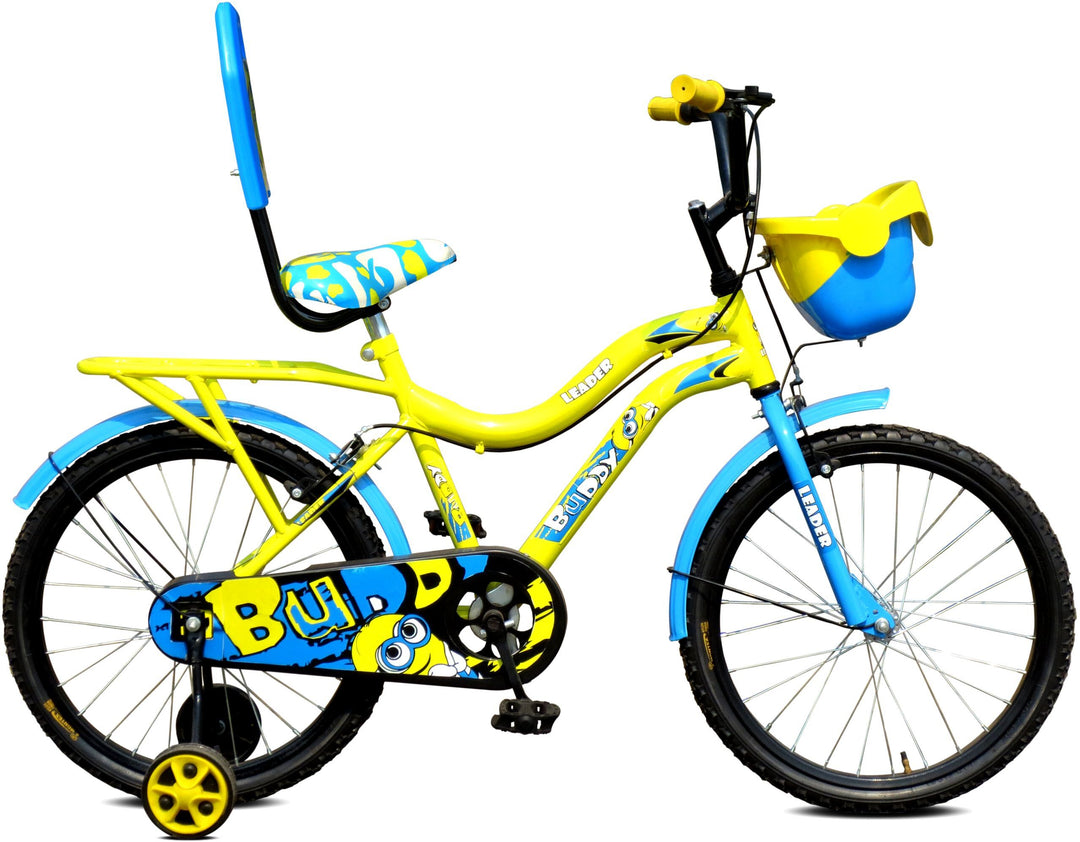 Buddy 20T Kids Cycle with Training Wheels - For Age Group 5 to 9 Years - 20 T Road Cycle Single Speed - Yellow Blue