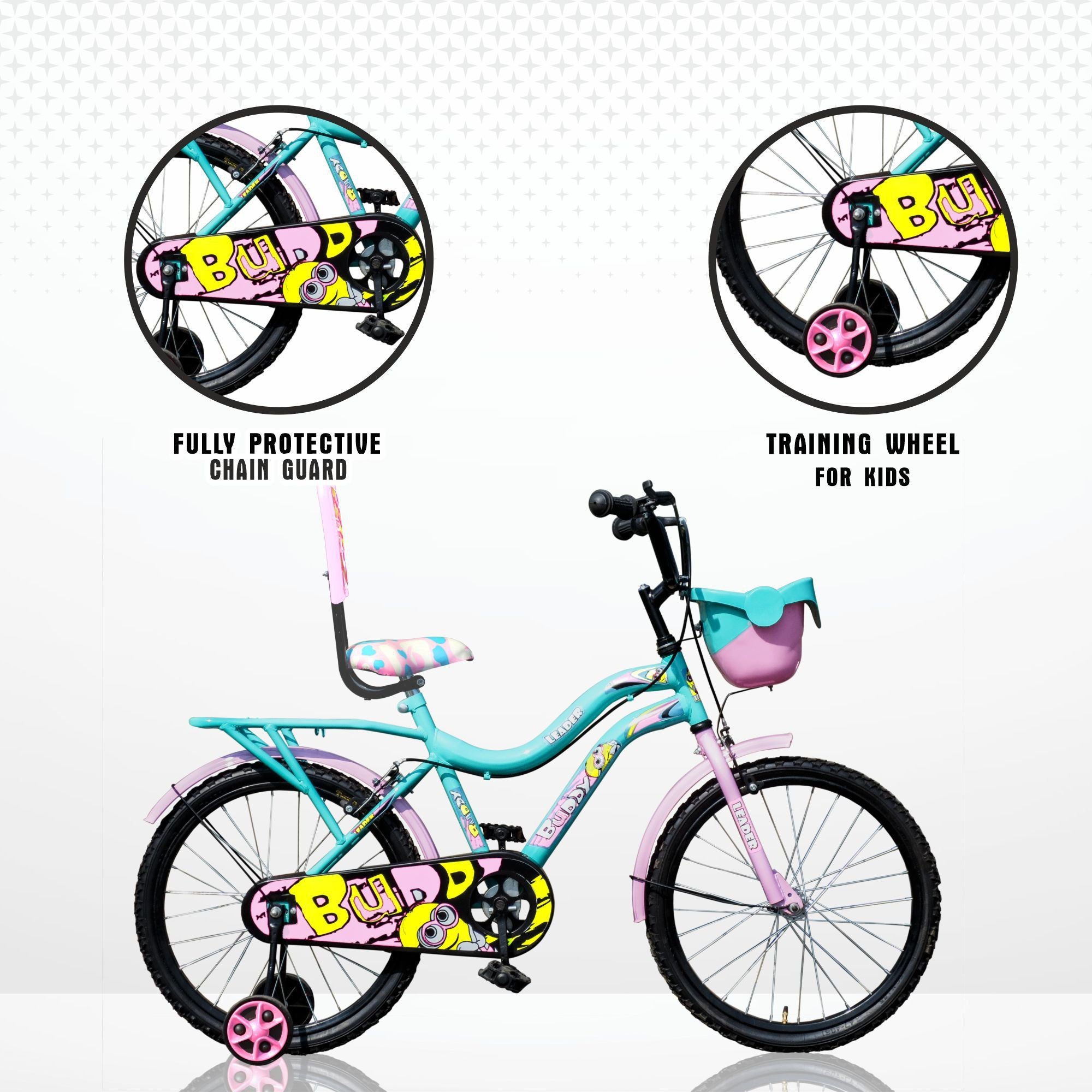 Buddy 16T Sea Green Light Pink Colour Cycle for Kids Age Group 5