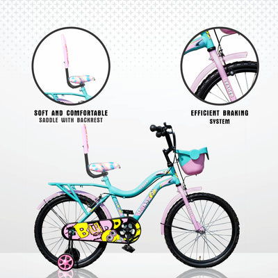 Buddy 20T Kids Cycle with Training Wheels for Age Group 5 to 9 Years - 20 T Road Cycle Single Speed - Green Pink