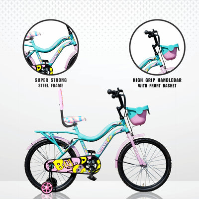 Buddy 20T Kids Cycle with Training Wheels for Age Group 5 to 9 Years - 20 T Road Cycle Single Speed - Green Pink