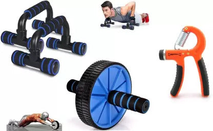 Combo For General Fitness Hand Gripper & Ab Roller & Push Up Bar