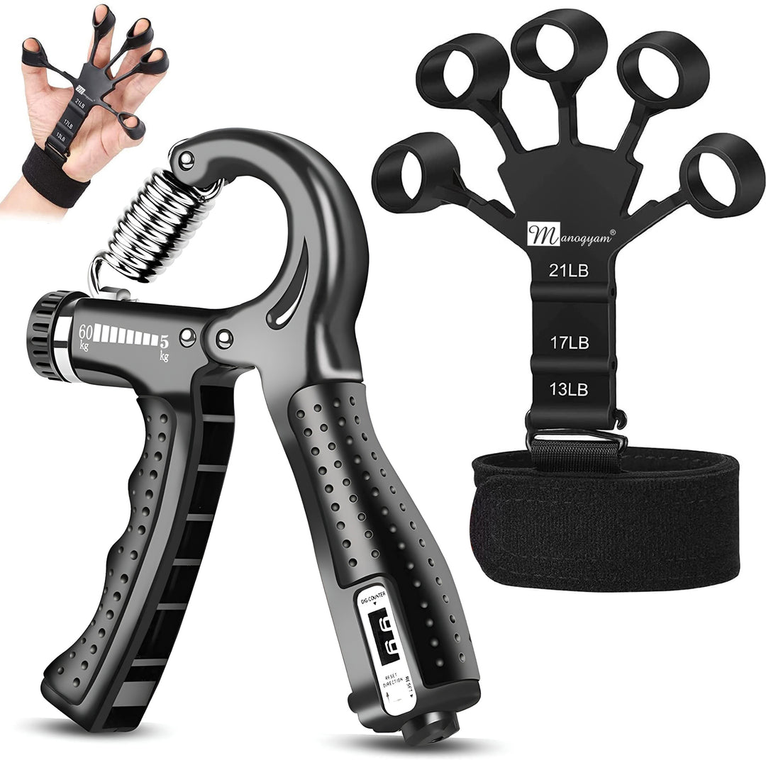 Combo of Adjustable Counter Hand Grip Strengthener & Finger Trainer Hand Workout