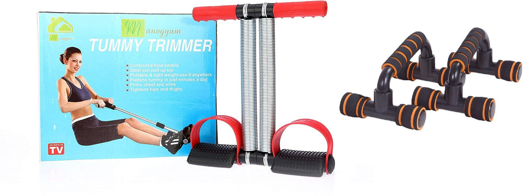 Combo Of Tummy Trimmer $ Push-Ups Stands Bars Cushioned Foam For Fitness Chest Training Equipment