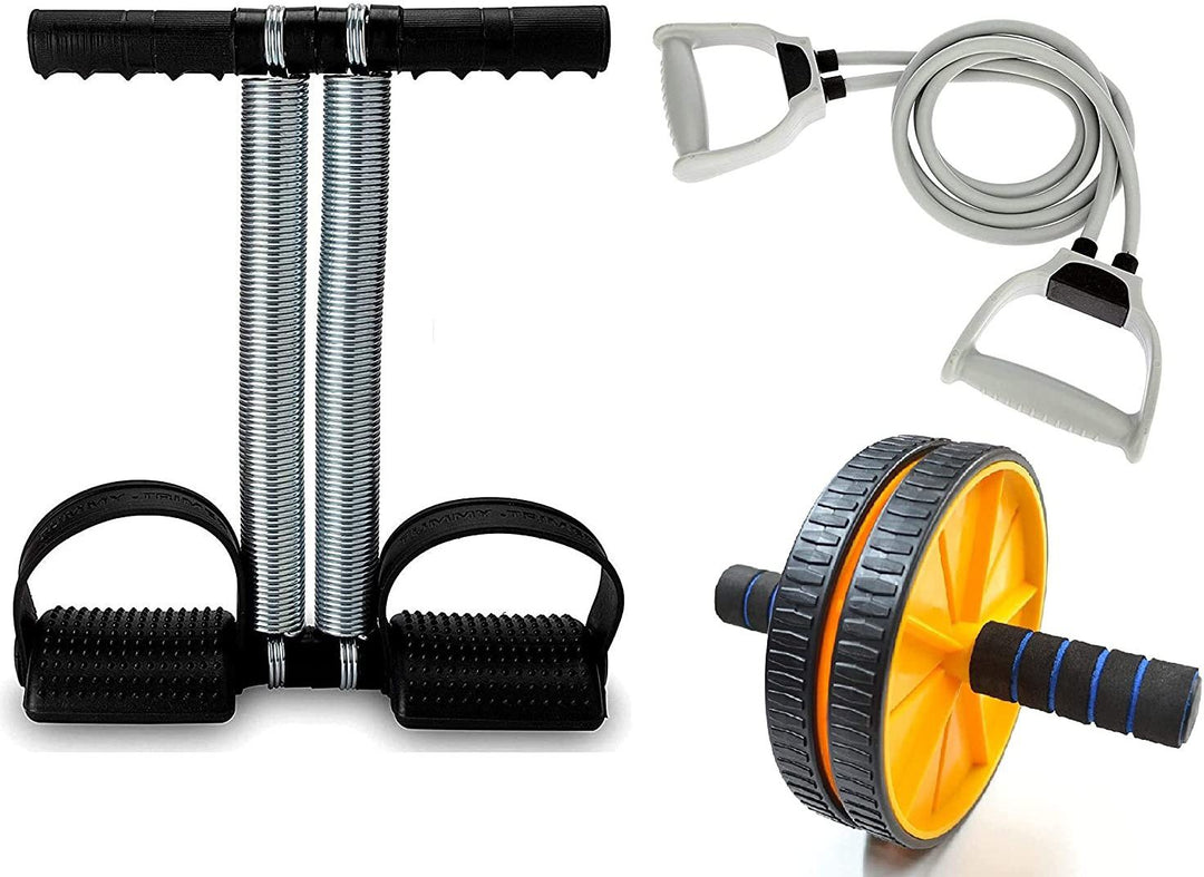 Combo Of For Home Gym Fitness Double Toning Tube |Tummy Trimmer & Ab Roller