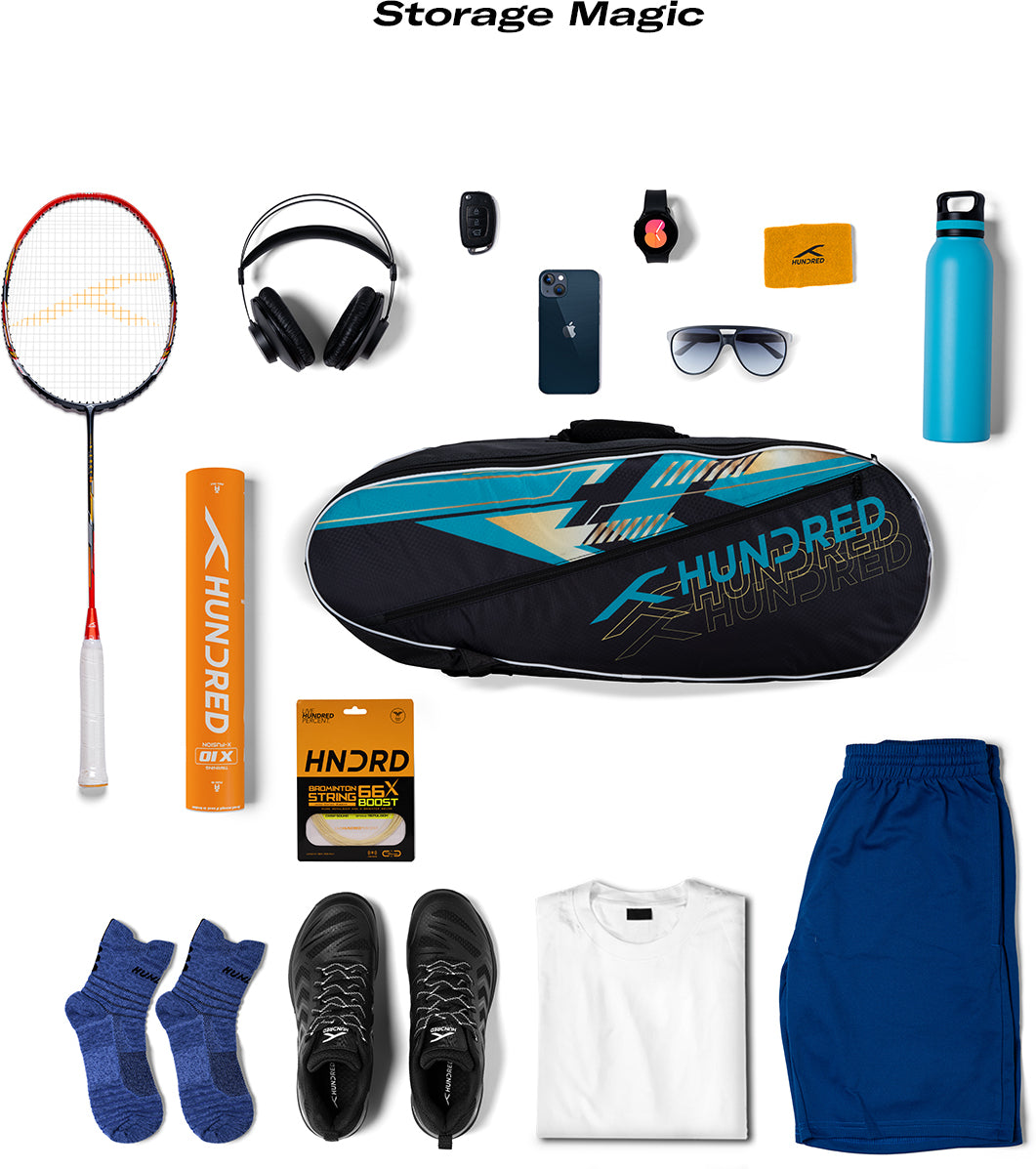 Hundred Court Vertex Badminton Kit Bag (Black) (Size - M/30 L)