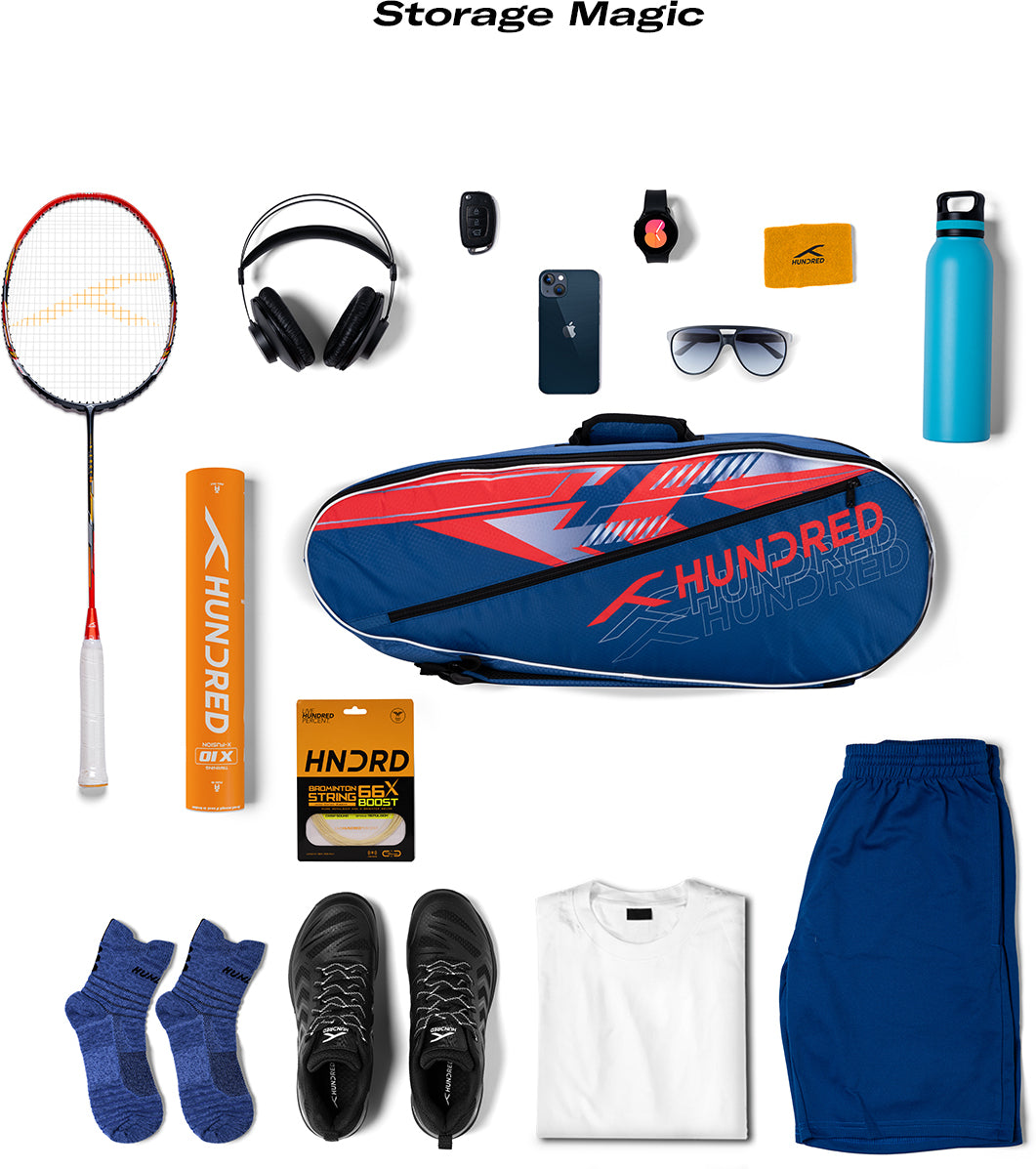 Hundred Court Vertex Badminton Kit Bag (Blue) (Size - M/30 L)
