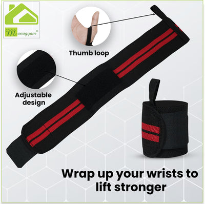 Wrist Support Wrap Band With Thumb Loop For Gym | Powerlift & Tube Chest Expender
