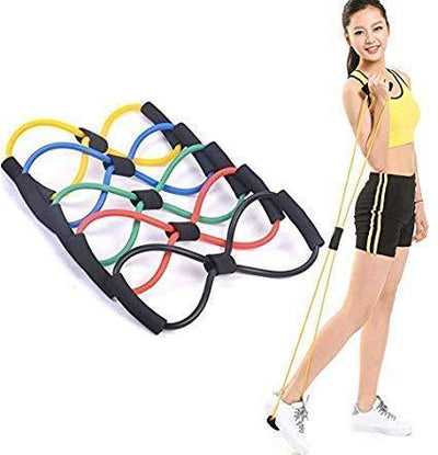 Muscle Chest Expander Rope Workout Pulling Exerciser Fitness Solid Rubber Figure 8 Resistance Toning Tube (Multi-Color) 1pcs - Kriya Fit