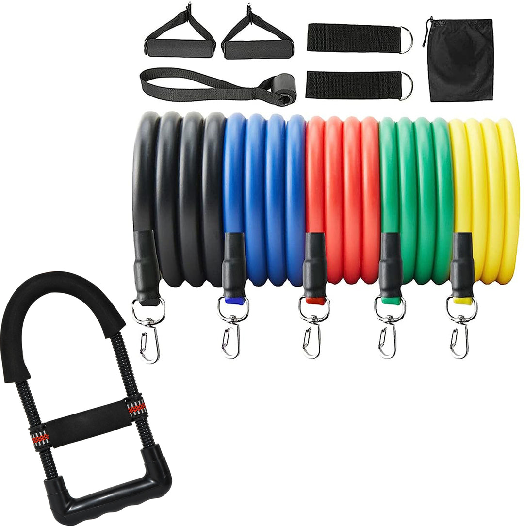 Fitness Combo of 11-In-1 Resistance Bands Set with Adjustable Wrist Exerciser