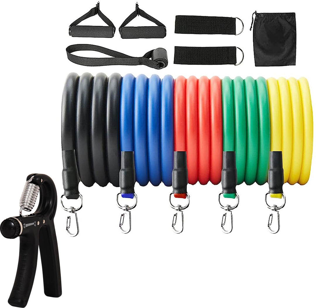 Fitness Combo of 11-In-1 Resistance Bands Set with Adjustable Hand Gripper