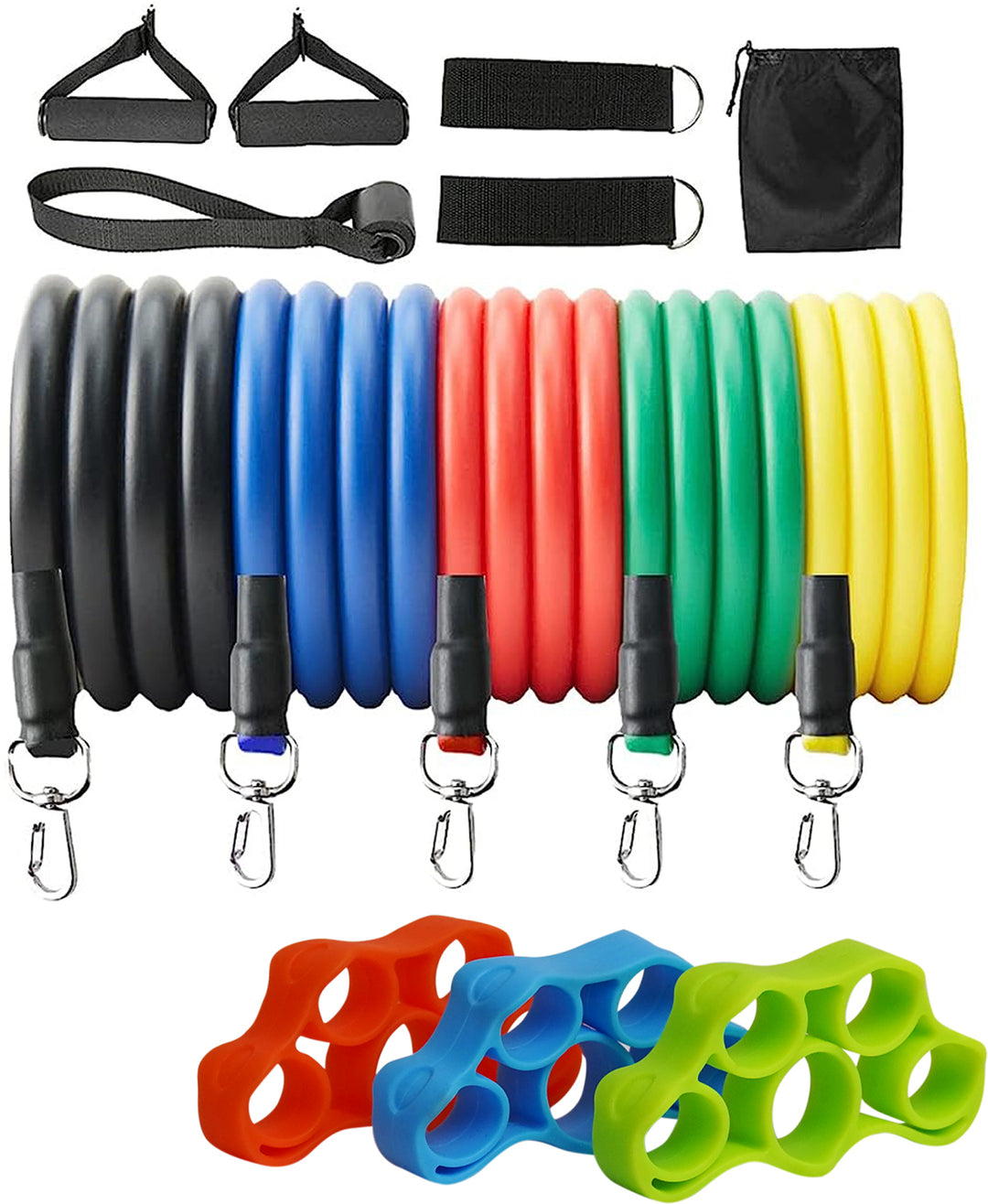 Fitness Combo of 11-In-1 Resistance Bands Set with Finger Stretcher Set of 3