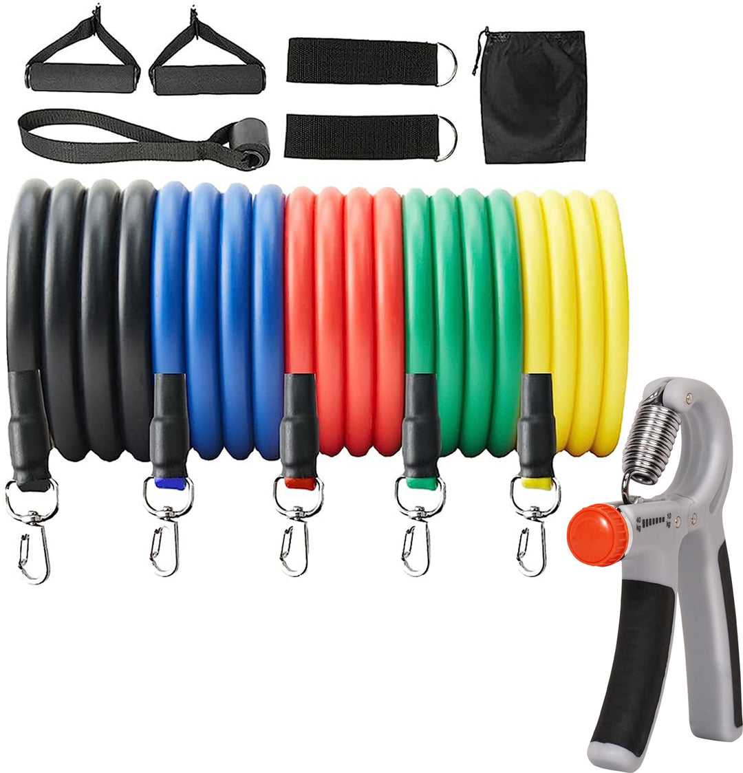 Fitness Combo of 11-In-1 Resistance Bands Set with Hand Gripper