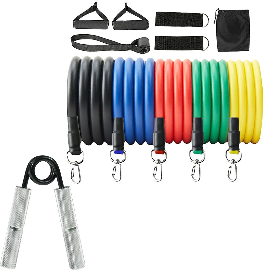 Fitness Combo of 11-In-1 Resistance Bands Set with Metal Hand Gripper