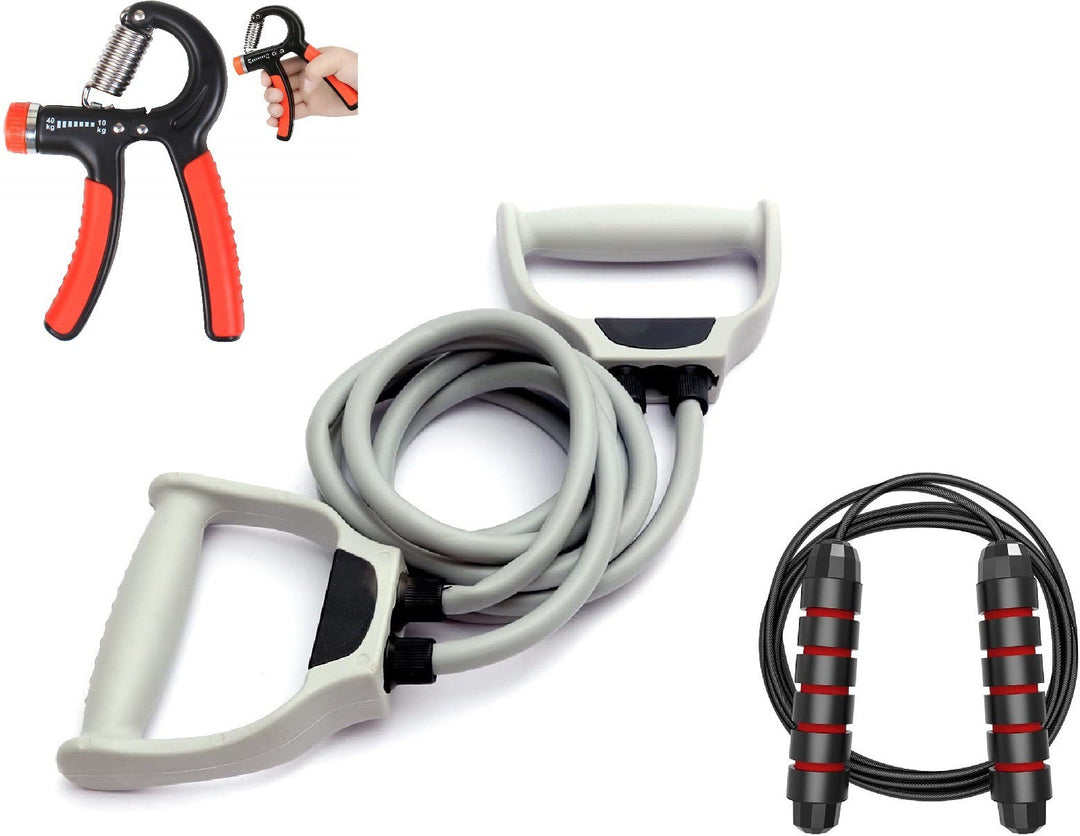 Fitness Combo Of D-Cut Rope with Double Toning & Hand Gripper for Body Workout