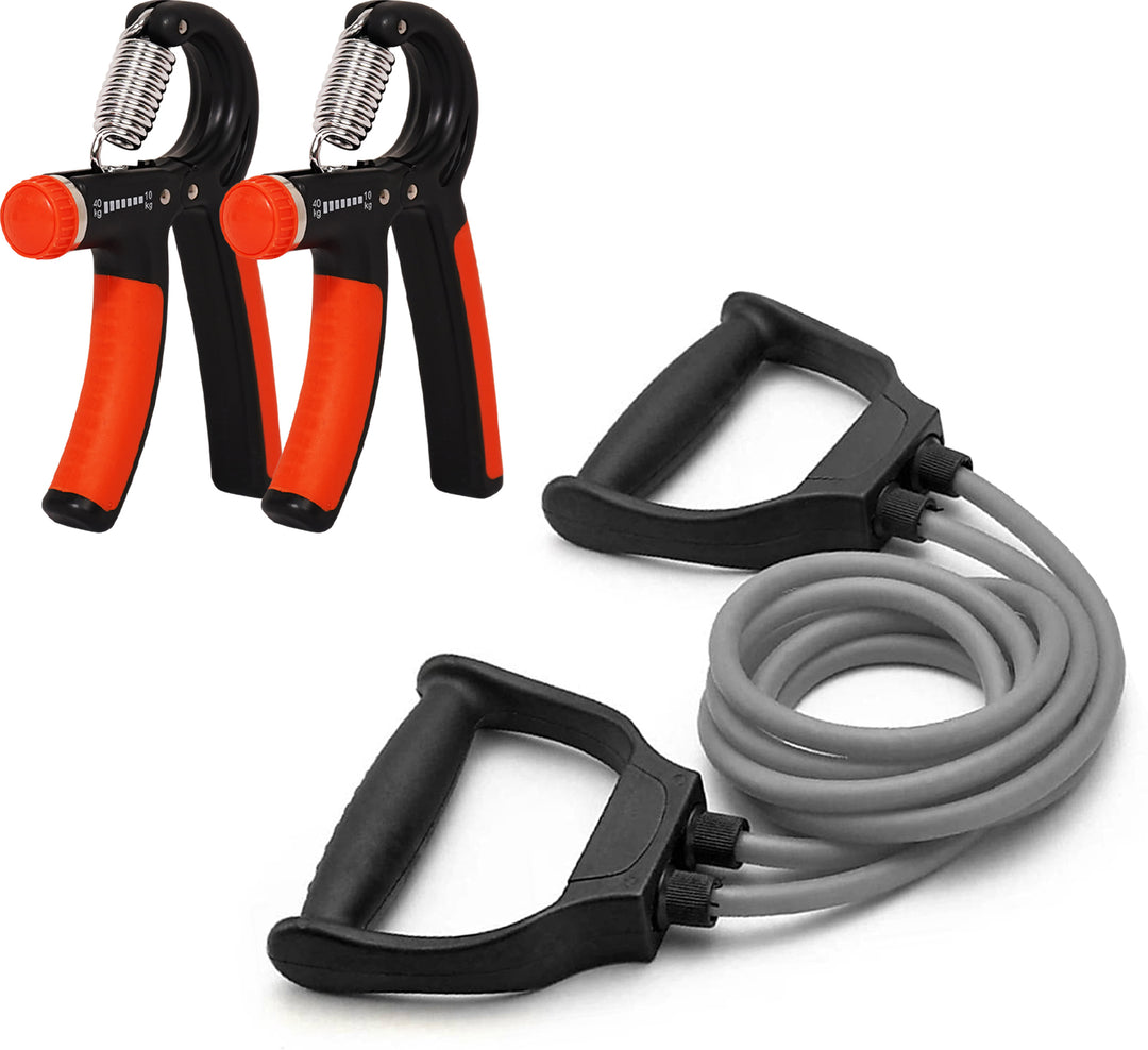 Fitness Combo of Double Toning Tube & 2PC Hand Gripper for Workout
