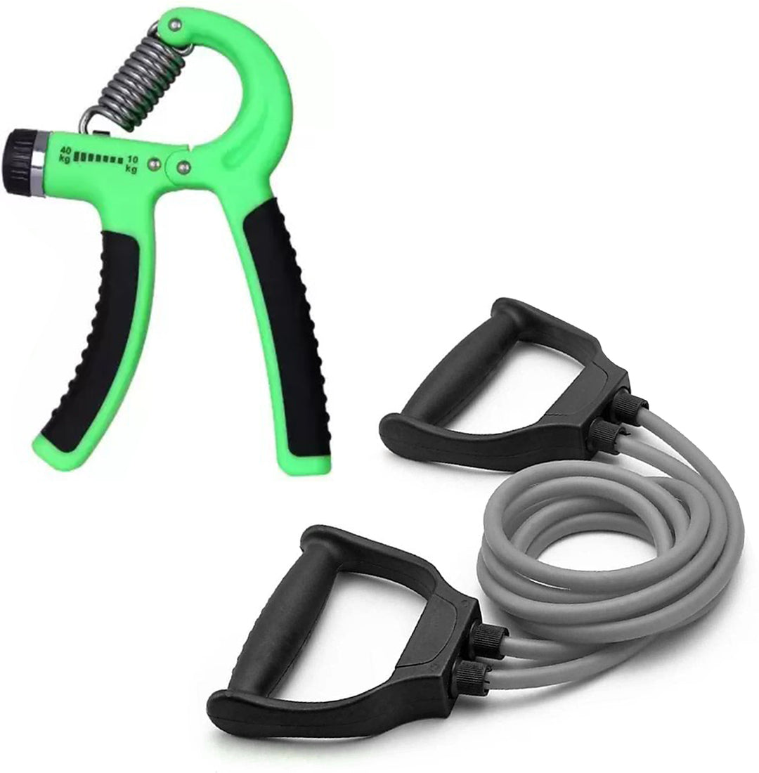 Fitness Combo Pack of Double Toning Tube & Hand Gripper for Workout