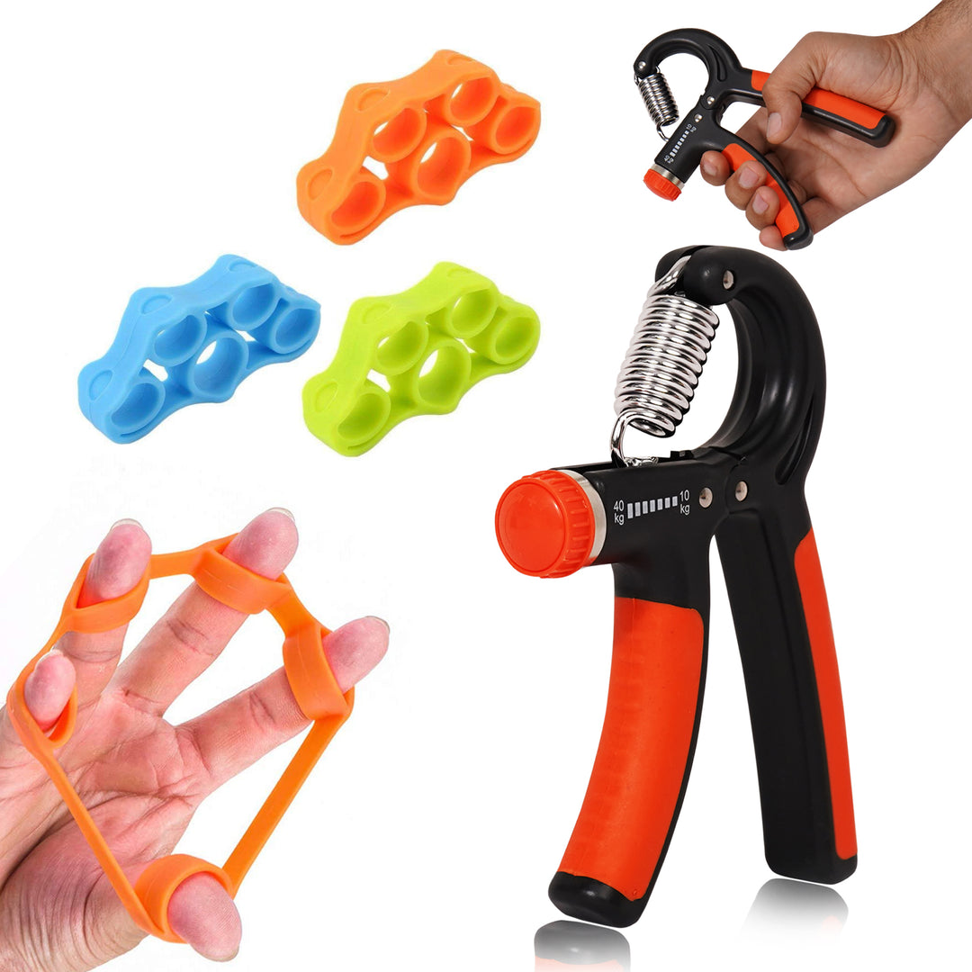 Fitness Combo of Hand Gripper with Finger Stretcher Set of 3 for Hand Workout