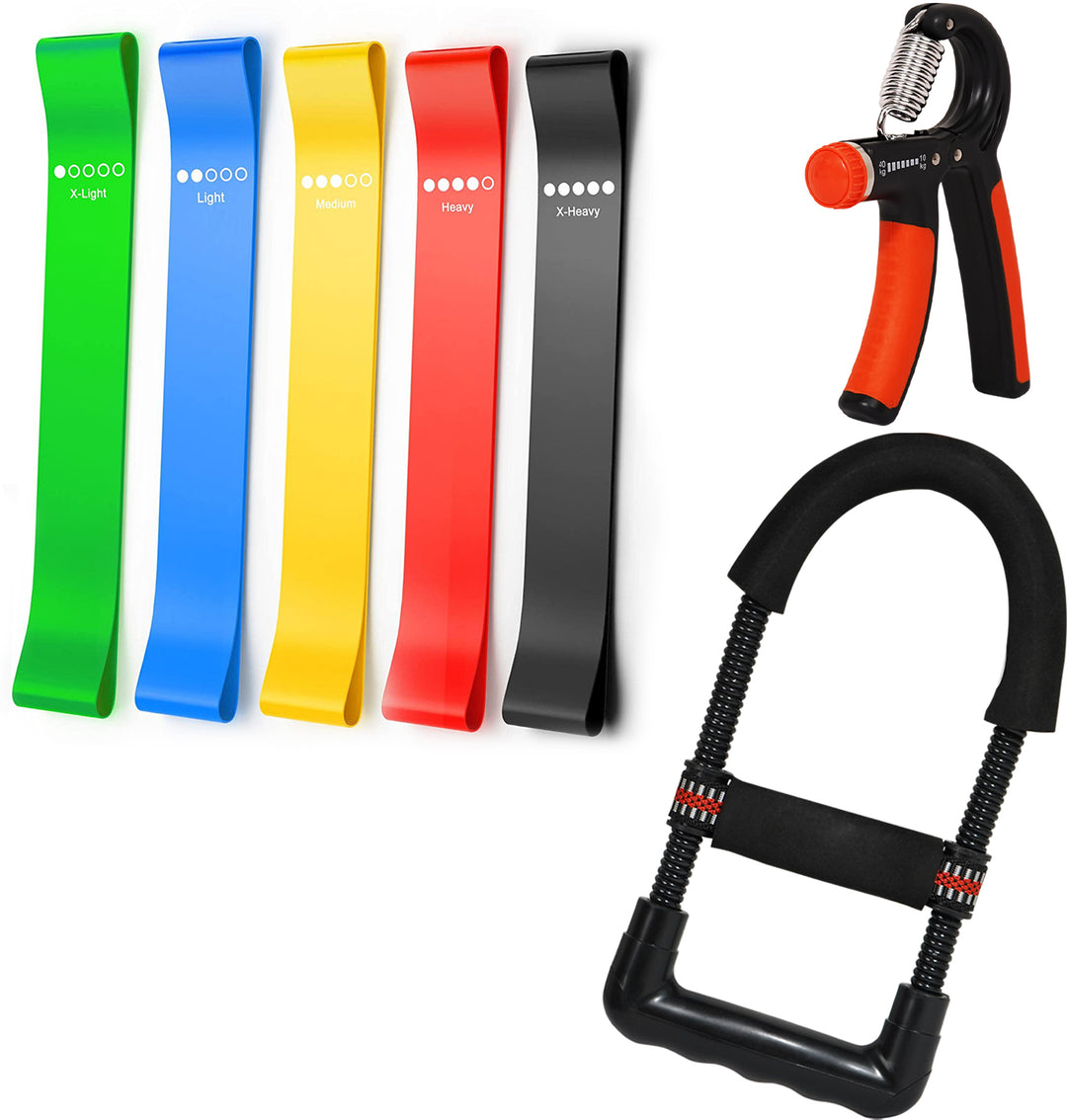 Fitness Combo of Loop Bands Set of 5 & Hand Gripper Ring with Wrist Exerciser