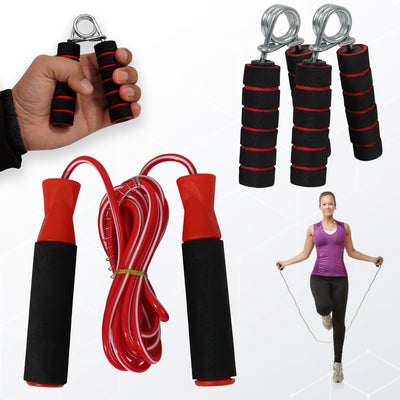 Fitness Combo of Skipping Rope & Foam Hand Gripper for Full Body & Hand Workout