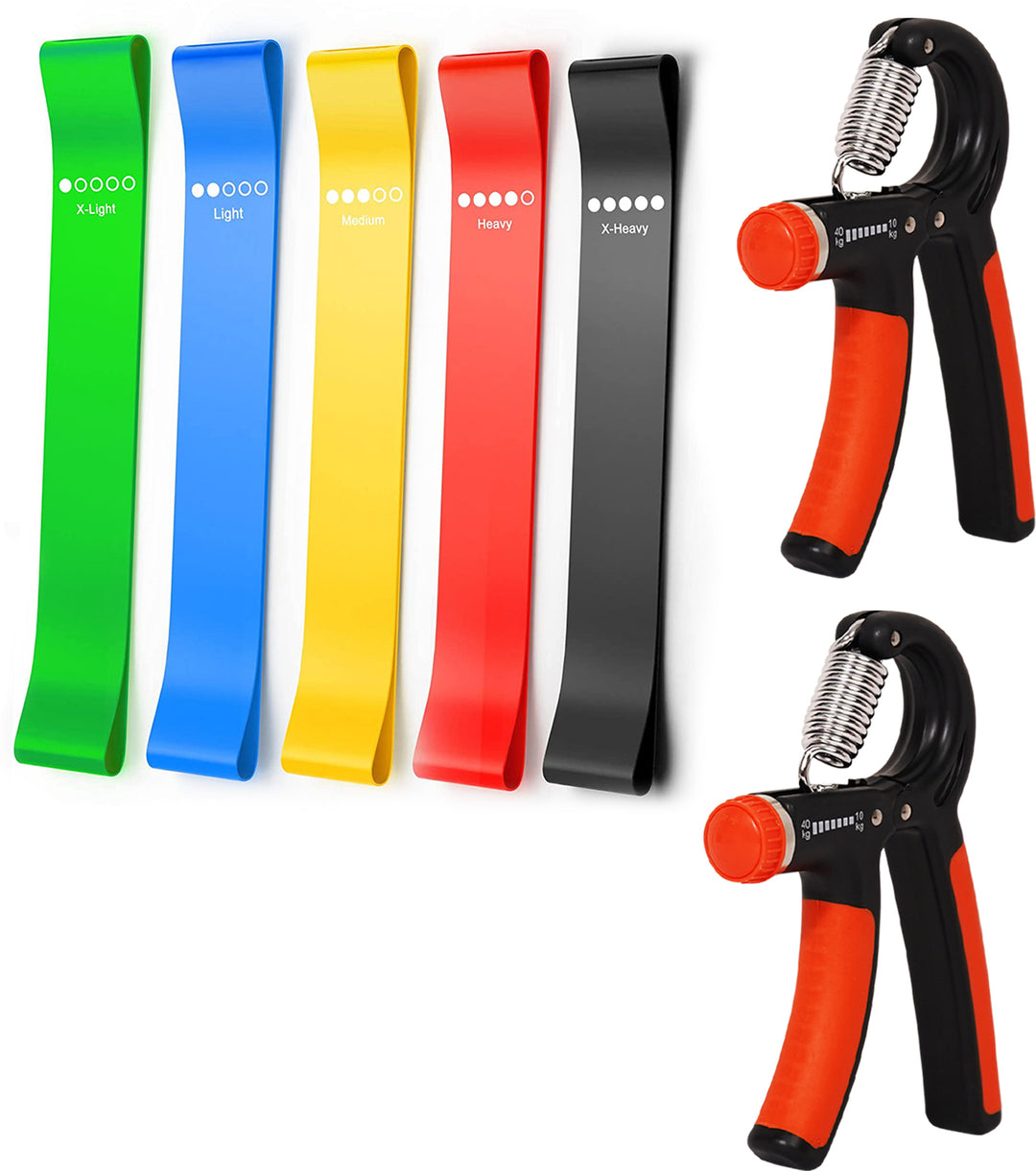 Fitness Combo Pack of Loop Bands Set of 5 & 2Pcs Hand Gripper for Workout