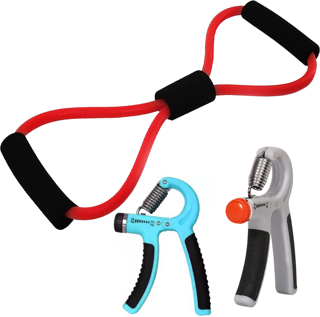 Fitness Combo Pack of Yoga Chest Expander & 2Pc Hand Gripper for Workout