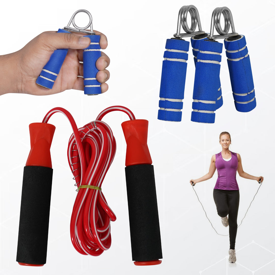 Fitness Combos of Skipping Rope & Foam Hand Gripper for Full Body & Hand Workout