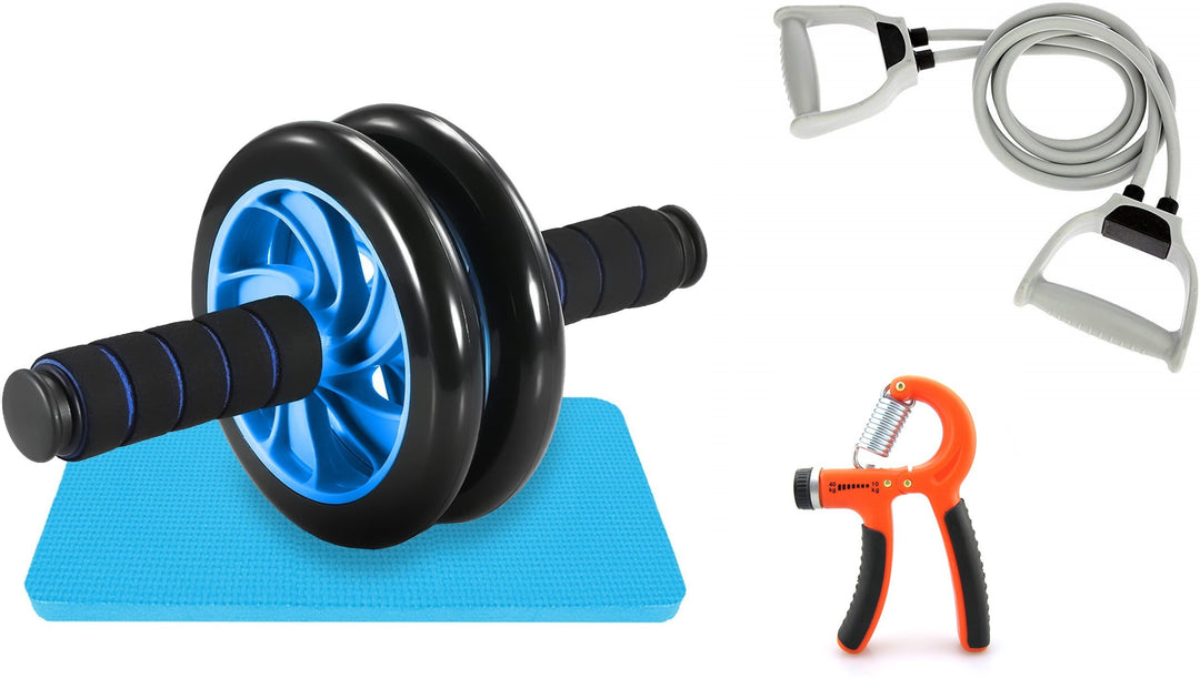Core Fitness Imported Ab Roller & Double Toning Tube & Hand Gripper Fitness Equipment