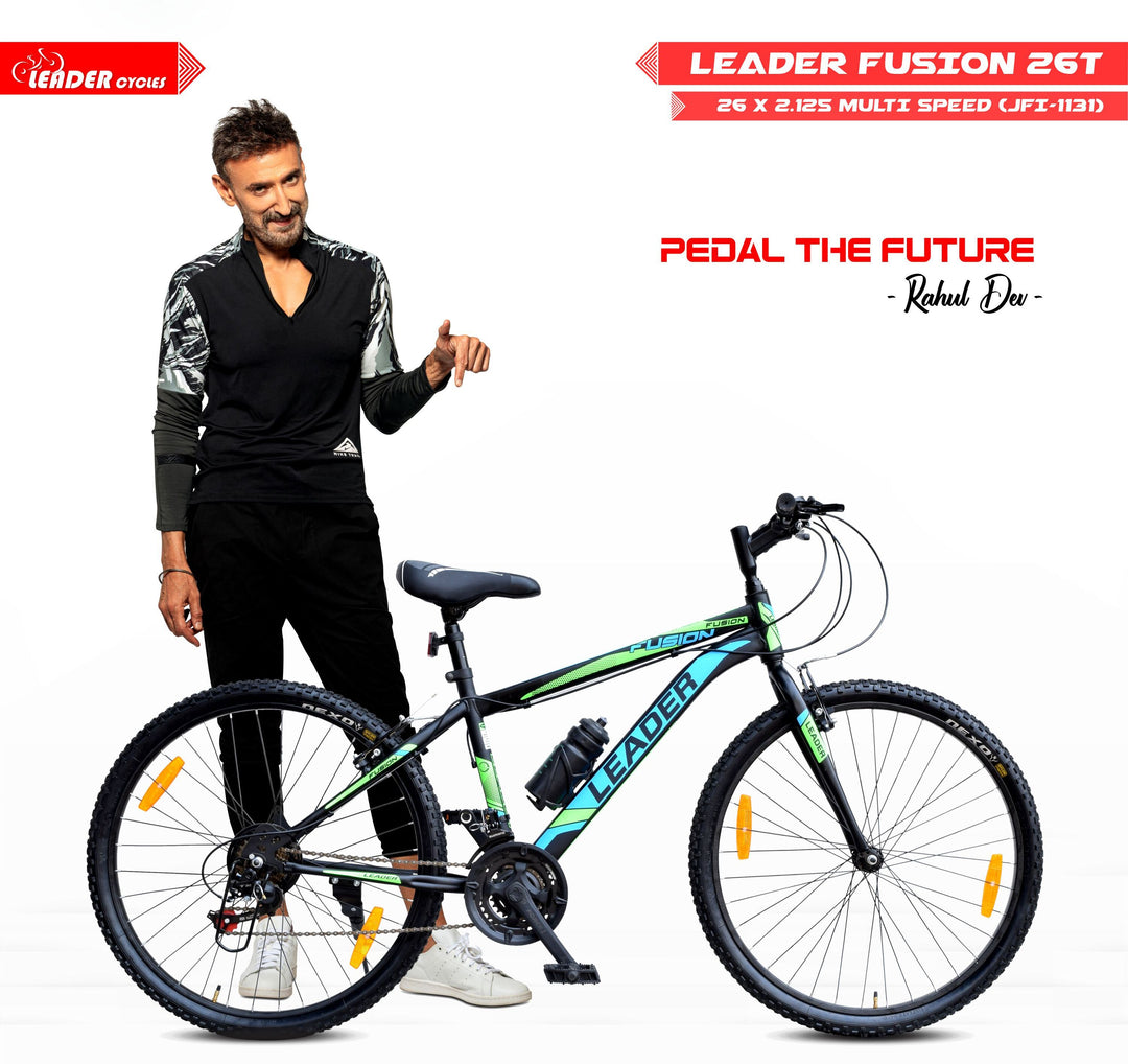 Fusion 26T Multi-Speed 21-Speed Gear Cycle with Rigid Fork and Power Brake - 26 T Hybrid Cycle City Bike 21 Gear - Black