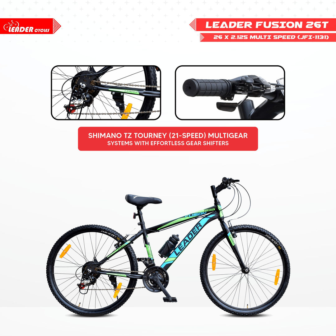Fusion 26T Multi-Speed 21-Speed Gear Cycle with Rigid Fork and Power Brake - 26 T Hybrid Cycle City Bike 21 Gear - Black