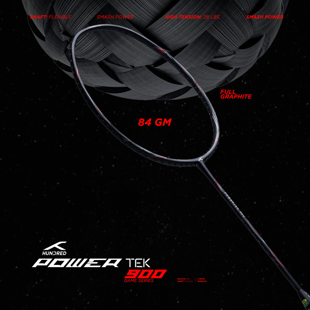 Hundred Powertek 900 Strung Badminton Racquet (Black / Red)