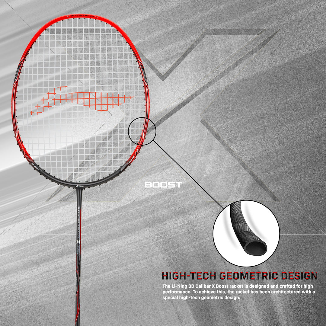 Li-Ning 3D Calibar X Boost Carbon Graphite Strung Badminton Racquet (Red / Black)