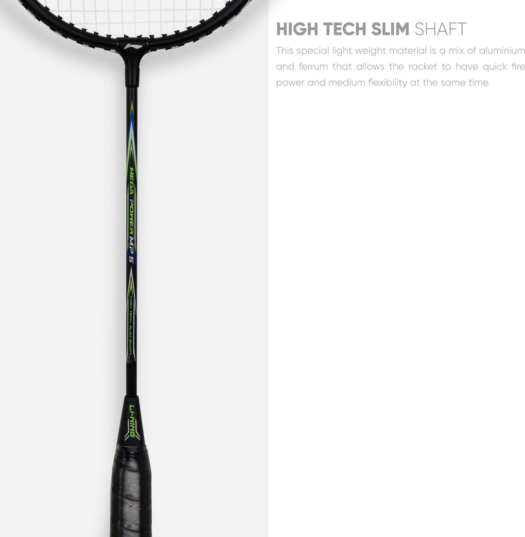 Li-Ning Mega Power 5  Strung Badminton Racquet (Black / Green)