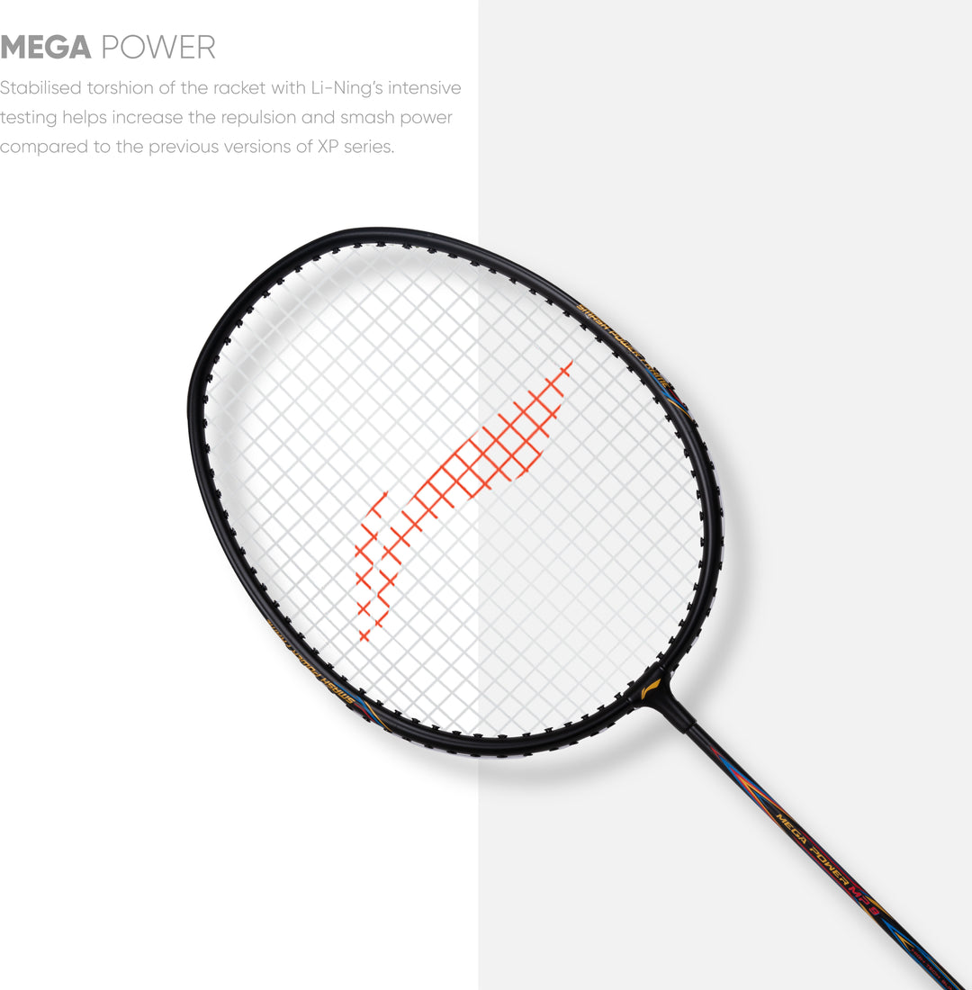 Li-Ning Mega Power 9 Strung Badminton Racquet (White / Black)