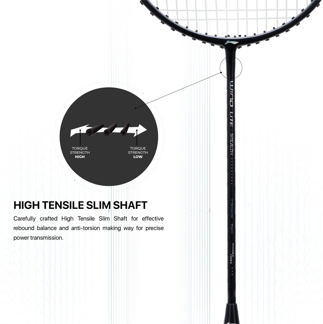 Li-Ning Wind Lite Stealth Strung Badminton Racquet 78 grams (Black / Grey)