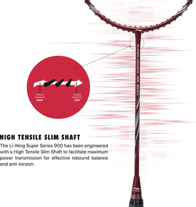 Li-Ning Super Series 900 Strung Badminton Racket (84 grams, Red/Grey, free full cover) Strung Badminton Racquet (Red / Grey)