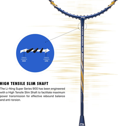 Li-Ning Super Series 900 Strung Badminton Racket (84 grams, Navy/Gold, free full cover) Strung Badminton Racquet (Multicolor)