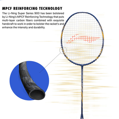 Li-Ning Super Series 900 Strung Badminton Racket (84 grams, Navy/Gold, free full cover) Strung Badminton Racquet (Multicolor)